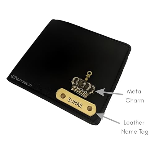 Image of Customised Original Leather Wallet for Men with Name, Personalized Purse (Black) Stylish Gift for Brother, Husband, Boyfriend, Father, Birthday, Anniversary, Valentine's Day, New Year