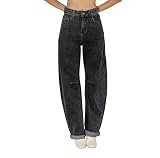 Nina Carter YY307 damskie dżinsy Barrel Fit – High Waist Mom Jeans spodnie ze stretchu denimu, szeroki krój, Ciemnoszary (Yy307-17), L