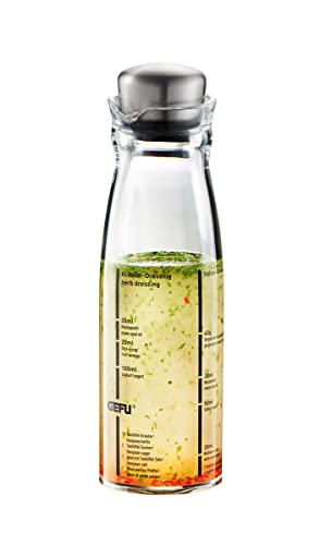 GEFU Dressing-Shaker MIXO 250 ml | Mit Rezeptskala für 5 Dressings, Ausgießnase & Edelstahlverschluss | Salatsaucen einfach zubereiten | Spülmaschinengeeignet
