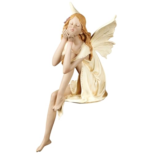 Touch of Class Pixie Dust Fairy Figurine Shelf Sitter - Mauve, Ivory - Winged Sprite for Bedroom, Living Room, Mantel, Garden, Office - Blowing Kisses - Faerie Decor