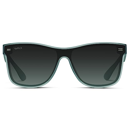 Image of WearMe Pro - Polarized Full Mirror Flat Lens Square Modern Sunglasses (Frosted Sky /Gradient Grey Sky Lens)