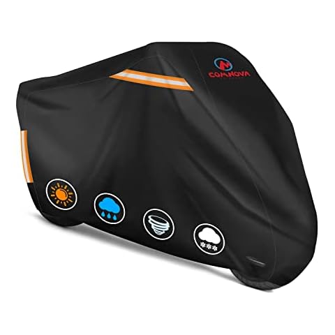 Comnova Motorcycle Cover 81 Inch - 600D Outdoor Moped Cover with Lock Hole Universal Fit, Heavy Duty & Waterproof Motor Cycle Protection for Harley, Honda, Kawasaki, Fit Up to 81" Motorcycles Cover