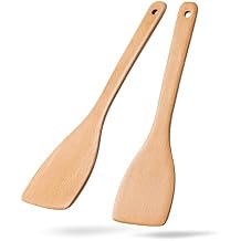 2pcs Wooden Spatulas for Cooking, 13inch Coated Beech Wood Turners for Frying, Non-Scratch Flat Spurtle for Pan & Wok, Cooking Utensils for Non Stick Cookware, Long Handle Scraper