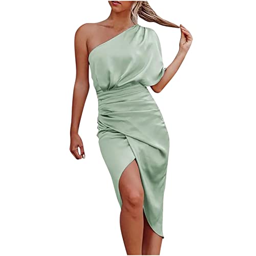 Vestido feminino de verão elegante sexy de um ombro só irregular franzido vestido saia de cor sólida