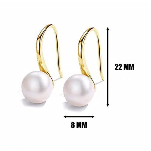 Karlota Womens Nickel Free S999 Sterling Silver Dangling Hook Gold Freshwater Pearl Dangle Drop Earrings Hoops Girls Sensitive Ears (Gold) #TOP6