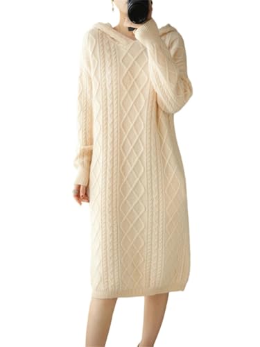 Sweat à capuche tricoté laine mérinos femme pull décontracté manches torsadées