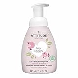 ATTITUDE 2-in-1 Natural Hair and Body Foaming Wash for Baby, EWG Verified Shampoo, Hypoallergenic Ba