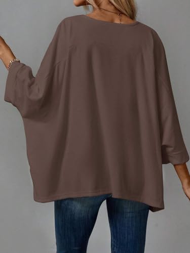 Womens Long Sleeve Knitted Oversized Blouse Top Solid Color Round Neck Casual T-Shirt2