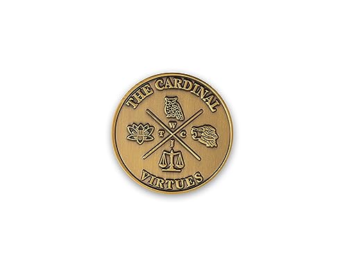 STOIC STORE UK Cardinal Virtues Coin - Heavy Brass Antique Bronze Stoic Virtues Coin - Wisdom/Courage/Justice/Temperance