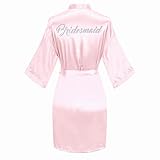 Goodsaleok Women's Silk Kimono Robe, Bride Robes, One Size Bridal Robes with Silver Rhinestones, Bridesmaid Robes