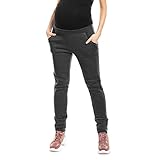 Selente Mummy Love Damen Lange Umstandshose/Umstandsleggins/Umstandstreggins (Made in EU) für die Schwangerschaft, Hose Bündchen Dunkelgrau, S-M