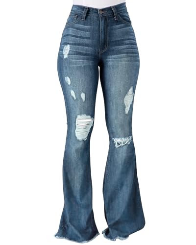 PEIHOT High Waisted Bell Bottom Jeans for Women 90s Ripped Stretchy Flare Jeans Wide Leg Bootcut Denim Pants 2025 Trendy