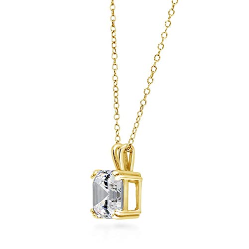 Berricle Sterling Silver Solitaire 3 Carat Asscher Cut Cubic Zirconia Cz Anniversary Pendant Necklace For Women, Yellow Gold Flashed #TOP1