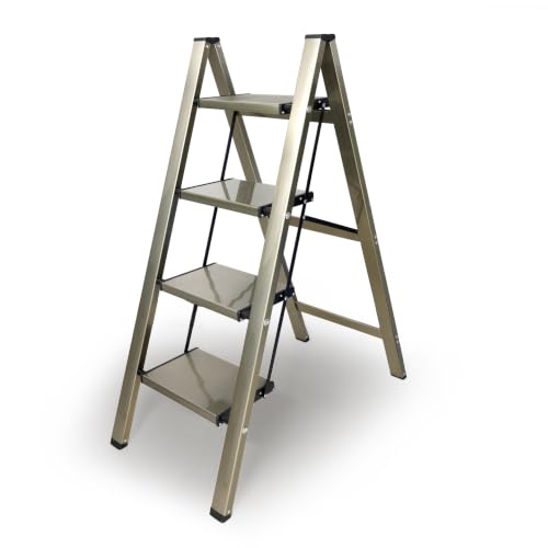 HISMOCAL 4 Step Ladder, Folding Step Stool, 330 lb Aluminum with Wide Steps by hismocal - Used condition - US$82.88