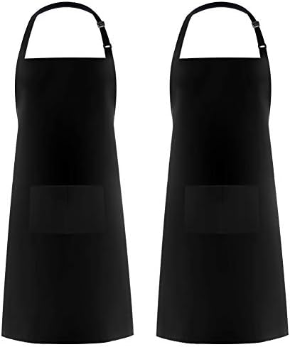 Syntus 2 Pack Adjustable Bib Apron Waterdrop Resistant with 2 Pockets Cooking Kitchen Aprons for Women Men Chef