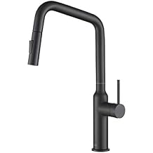 KIBI Macon Single Handle Pull Down Faucet for Kitchen Sink | Solid Brass High Arc Faucet Spout | 360 Degree Swivel Kitchen Faucet with Pull Down Sprayer | Matte Black Finish KKF2007
