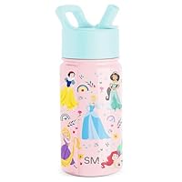 Simple Modern Kids Summit Water Bottle with Straw Lid | Disney Princess 14oz Stainless Steel Cup Insulated Tumbler for Girls, School | Princess Rainbows