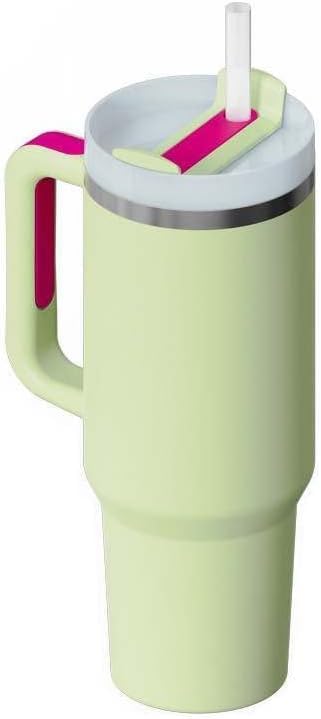 Miniatura 1 de Vaso de 40 onzas con asa y pajilla, taza térmica aislada, taza de viaje de acero inoxidable sellada al vacío de doble pared, taza de café portátil