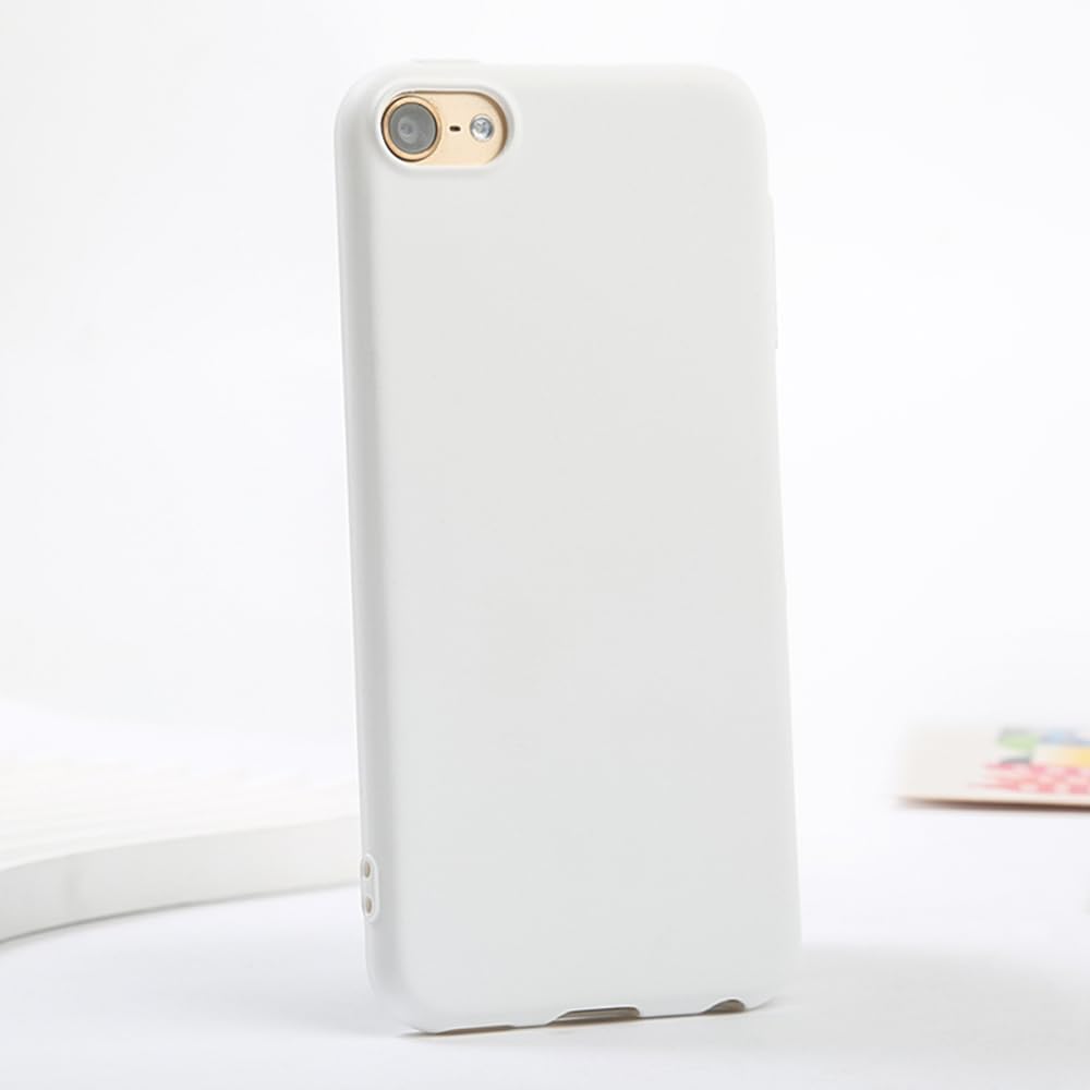 2-in-1 Soft Matte Silicone Protective Shell Skin Case Cover for Apple iPod Touch 7 7th 7G 6 6th 6G 5 5th 5G LCD Screen Protector Tempered Glass Film (White and Glass)
