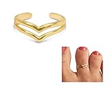 14K Yellow Gold Plated over 925 Sterling Silver Chevron V Double Band Toe Ring/Knuckle Ring - Small,