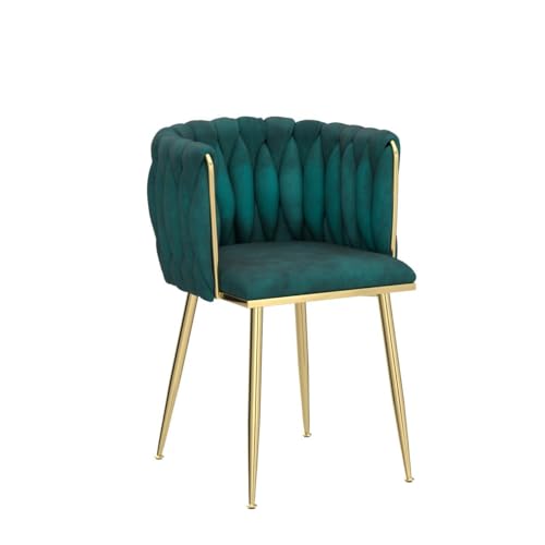 Tsuysi Velvet Dining Chairs Set of 6, Modern Upholstered Dining Room Chairs with Golden Metal Legs and Woven Backrest for Dining Room, Kitchen, Vanity, Living Room (Green)