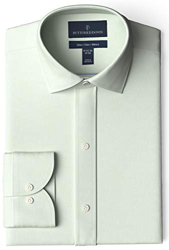 Amazon Brand - Buttoned Down Men's Slim-Fit Spread Collar Pinpoint Non-Iron Dress Shirt, Light Green, 16.5