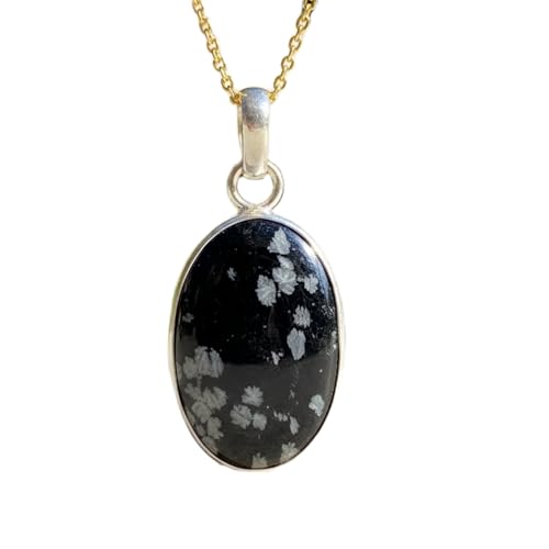 Collier pierre flocon de neige pendentif ovale argent 925 chaîne 45 cm
