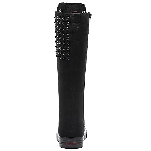 Momuk Long Rivet Knee High Canvas Boots Punk Style for Women & Girls4