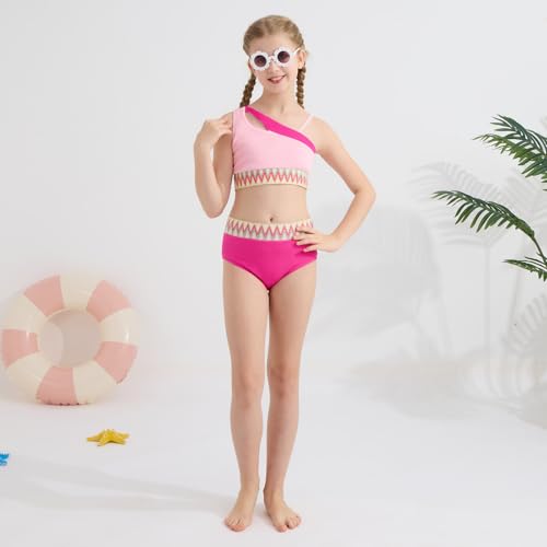 Weixinbuy Girls Swimsuits Bikini Set, Kids Bathing Suit High Waisted Girls' Swimwear Color Block Two Piece Swim Suits2