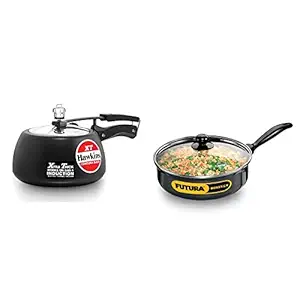 Hawkins Contura Black?XT Induction Compatible Aluminium Inner Lid Pressure Cooker, 3 Litre & 3.25 Litre Curry Pan, Non Stick Saute Pan with Glass Lid, Deep Pan for Frying (NCP325G)