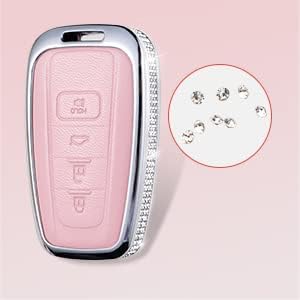 Miniatura 4 de Funda para llave con llavero, de piel auténtica color rosa, con cristales, carcasa protectora