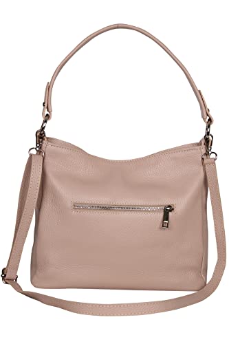AMBRA Moda GL35 - Damen Handtasche Schultertasche Umhängetasche aus genarbtem Rindsleder (Rosa Nude)