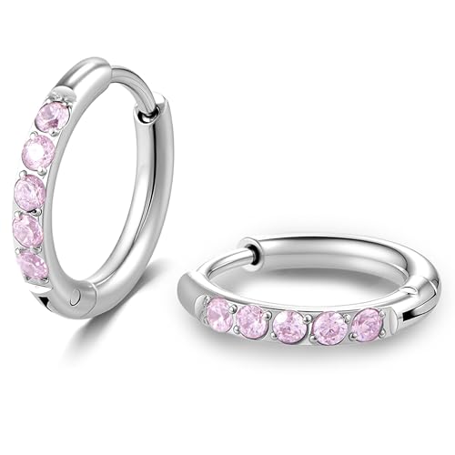 Image of Hypoallergenic Unisex Surgical Steel Small Cubic Zirconia Huggie Hoop Earring, Color Gold - Silver - Rose Gold - Black - Rainbow, Size 6mm- 12mm Safe for Sensitive Ear