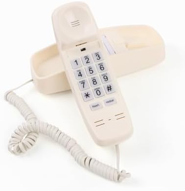 Mcheeta Wall Phone Design Landline Phone with Corded, Loud Volume, Flashing Light and Large Button, Desk and Wall Mounted Analog Phone for Home, Beige