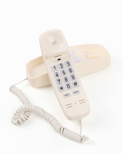 Image of Corded Wall Phone, Landline Phones for Seniors with Large Buttons, Office Desk Phone with Adjustable Loud Volume & Lighted Keypad, Durable Basic Design for Home, Beige