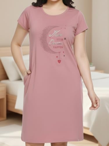 Image of White Moon Cotton Printed Nighty for Women's | Night Gown | Printed Nighty for Girls | Nightdress | Nighty for Women | Sleepwear | Ladies Nighty | Nighties | Premium Soft Cotton Nighty Women