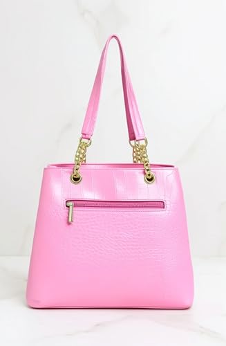 Image of Women's Structured Handbag | Premium Croc-Texture Tote Bag with Chain Handle | Stylish Office & Daily Use Ladies Shoulder Bag