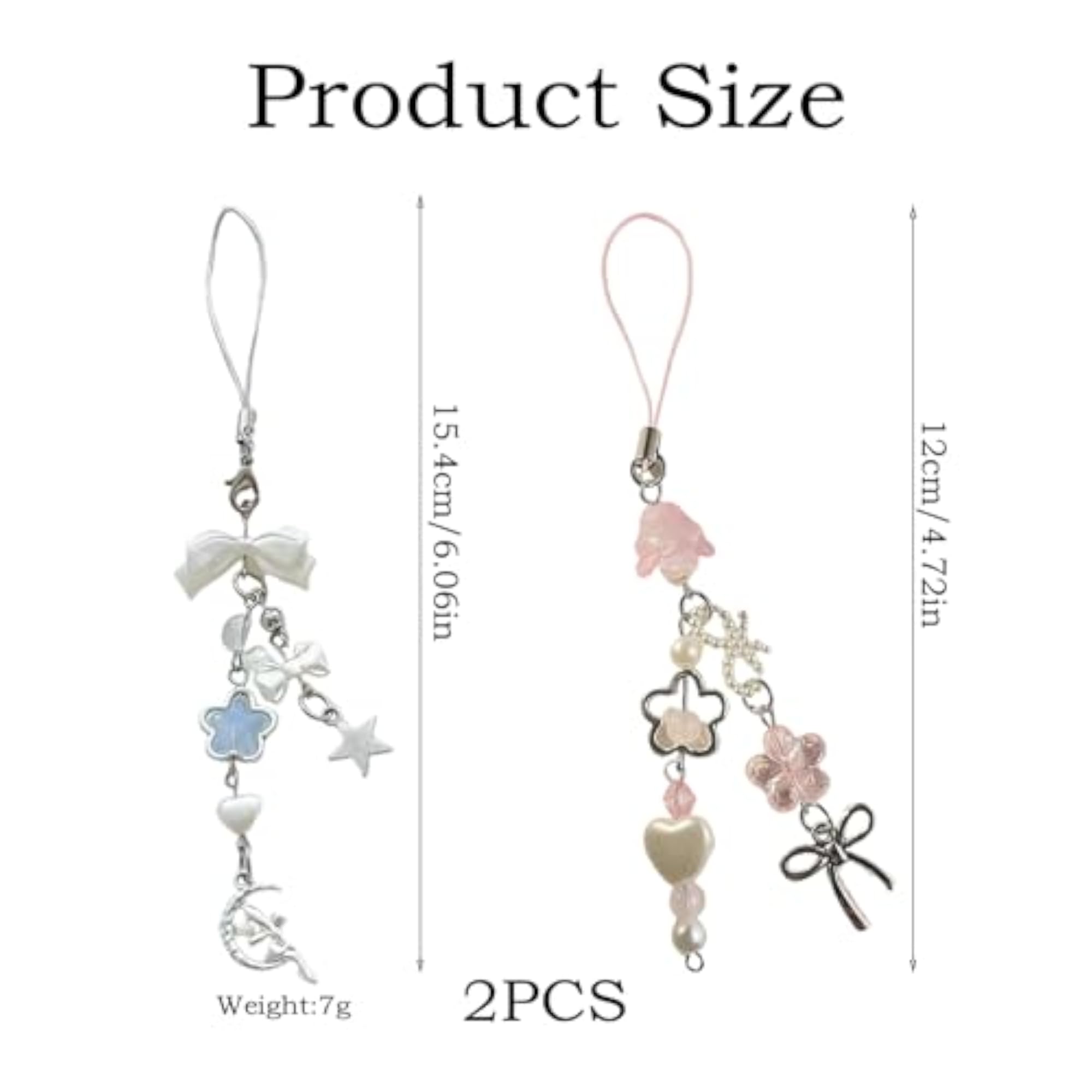 2PCS Phone Charms for Girls with Bow and Heart Design