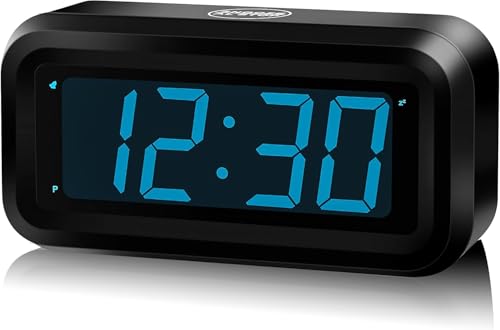 KWANWA Alarm Clock Battery Operated,Updated Setting Button,12/24H Display,3 Level Brightness,Snooze Function,Small Digital Desk Bedside Clock for Bedroom office Home (Blue display)