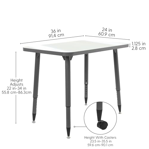 Image of Adapte Commercial Dry-Erase Classroom Activity Table - 24 inch x 36 inch Rectangle Whiteboard, ADA Compliant Tapered Legs, Glides & Casters Adjustable Height 22-34 inch Wheelchair Accessible, School Furniture