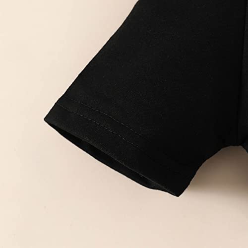 Camiseta com capuz e estampa de letras para meninos e crianças, Preto, 6-9 meses