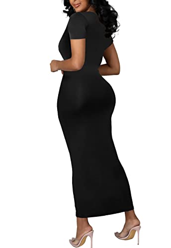Women's Club Bodycon Dresses Casual Summer Maxi Party Sheath Pencil Dress Black M #TOP3
