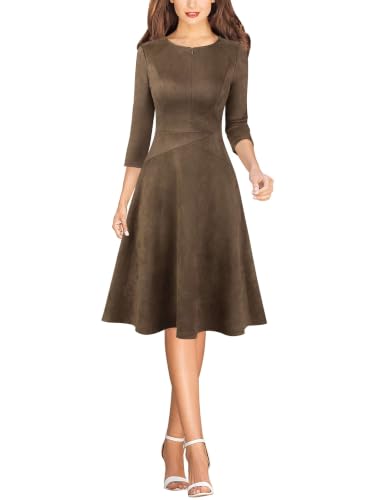 Image of VFSHOW Womens Work Business Office Front Zipper Slim Church A-Line Dress
