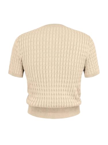 GORGLITTER Women's Button Up Cardigan Cable Knit Short Sleeve Fall Sweaters Dressy Crewneck Business Casual Outfits2