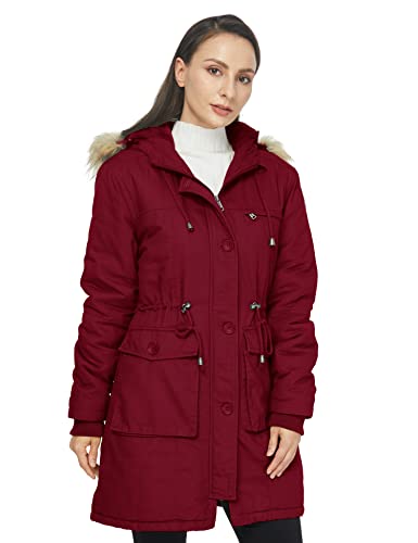 Wenven Womens Warm Heavy Sherpa Lined Parka Coat Casual Military Jacket (Red, M) #TOP2