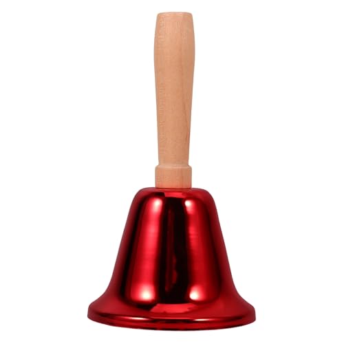 HIAKDOFT Cloche à Main en Métal avec Poignée en Bois Électrolytique Rouge Cloche Sonore Puissante Portable 116 X 63 CM Sonnette d'Appel Multifonction pour Enseignants Restaurants et