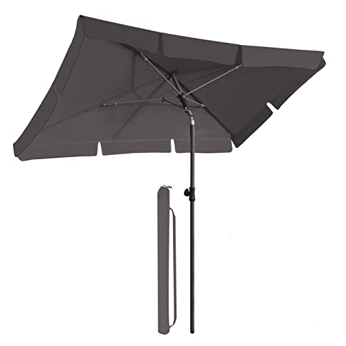 bobodeco Set-Sonnenschirm Balkon rechteckig, Balkonschirm Inkl. 2in1 Sonnenschirmhalter & Schutzhülle, 200 x 125 cm Anthrazit Marktschirm Gartenschirm Terrassenschirm Sonnenschutz UV 50+ Cover