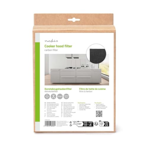 NEDIS Universal-Kohle-Fettfilter für Dunstabzugshaube, 390 g/m², Schaumstoff-Aktivkohle, schneidbar, 57 × 47 cm, Schwarz