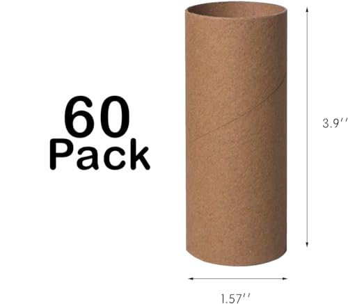 60 Pack Craft Rolls - Thick Cardboard Tubes for Craft - Round Cardboard Tubes For Crafts - Craft Tubes - Bulk Craft Round Tubes - Paper Tube for Arts & Crafts - 1.57 x 3.9 Inches - Brown