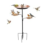 Cyiecw 93cm Vogeltränke Stehend, Vogelbad Gartendeko für Draußen, 2 in 1 Metall Wasserschale Garten & Futterstation für Vögel, Vogeltränke Winterfest mit Stabiler 5-Zinken-Basis(Antike Bronze)